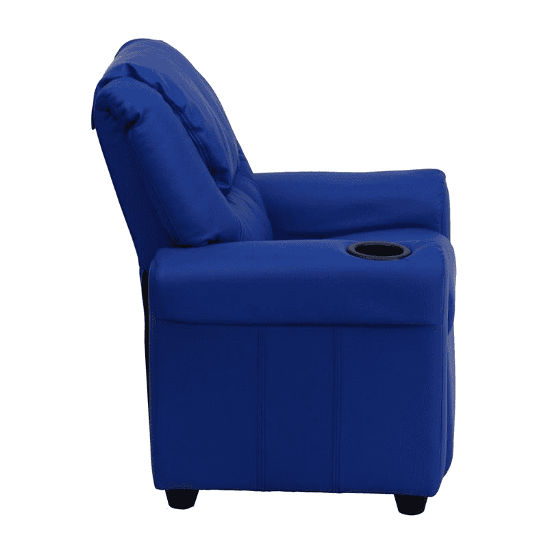 Contemporary Blue Vinyl Kids Recliner with Cup Holder and Headrest - The Little Big Store