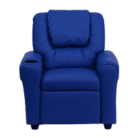 Contemporary Blue Vinyl Kids Recliner with Cup Holder and Headrest - The Little Big Store