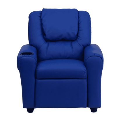Contemporary Blue Vinyl Kids Recliner with Cup Holder and Headrest - The Little Big Store