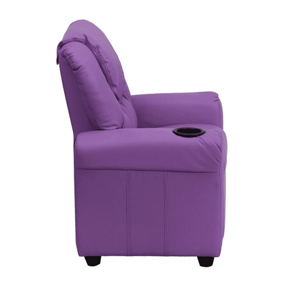 Contemporary Lavender Vinyl Kids Recliner with Cup Holder and Headrest - The Little Big Store