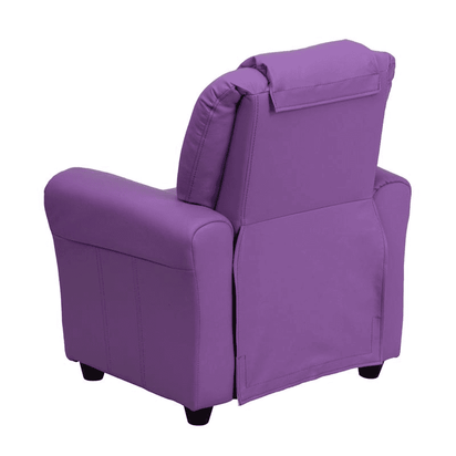 Contemporary Lavender Vinyl Kids Recliner with Cup Holder and Headrest - The Little Big Store