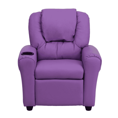 Contemporary Lavender Vinyl Kids Recliner with Cup Holder and Headrest - The Little Big Store