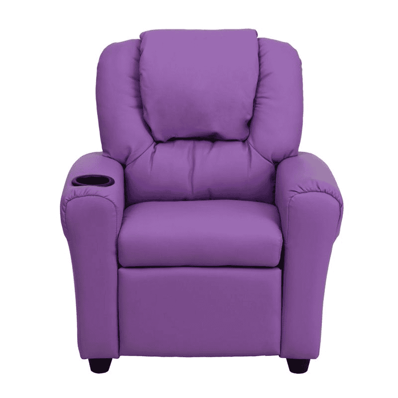 Contemporary Lavender Vinyl Kids Recliner with Cup Holder and Headrest - The Little Big Store