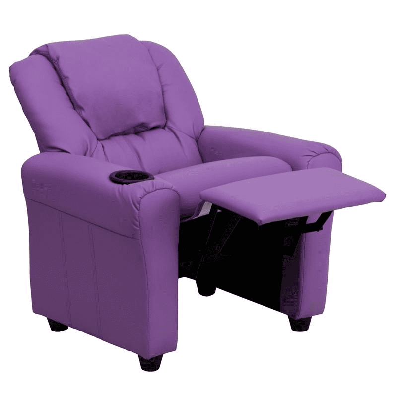 Contemporary Lavender Vinyl Kids Recliner with Cup Holder and Headrest - The Little Big Store