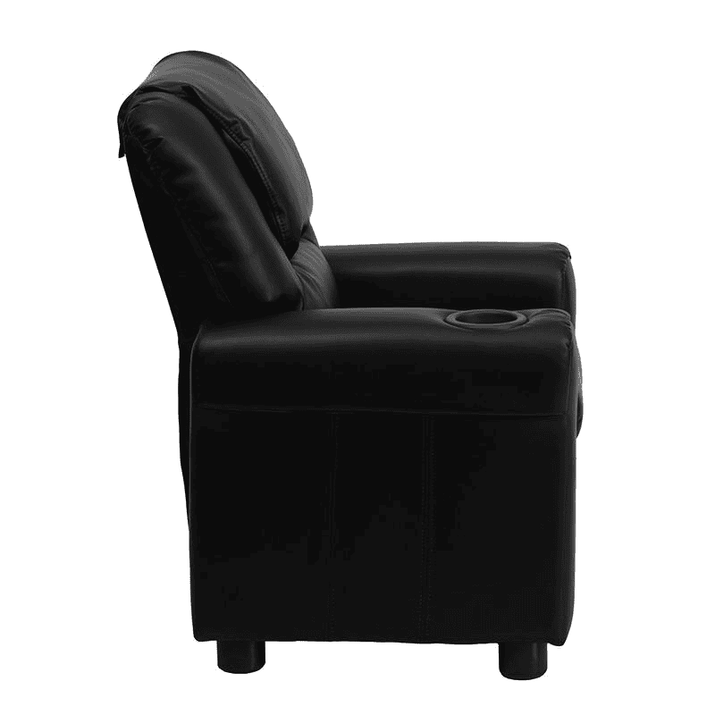 Contemporary Black LeatherSoft Kids Recliner with Cup Holder and Headrest - The Little Big Store