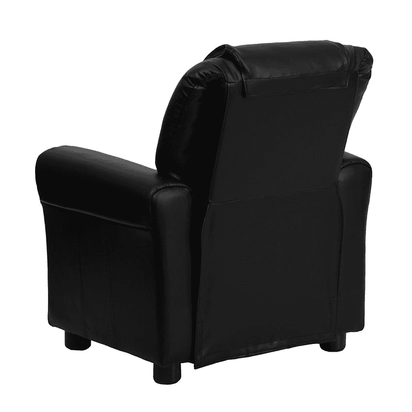 Contemporary Black LeatherSoft Kids Recliner with Cup Holder and Headrest - The Little Big Store