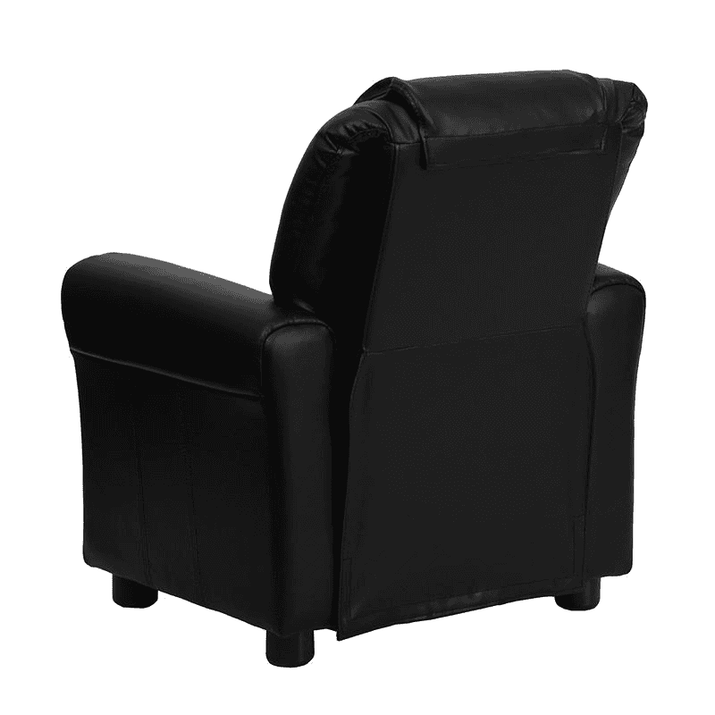 Contemporary Black LeatherSoft Kids Recliner with Cup Holder and Headrest - The Little Big Store