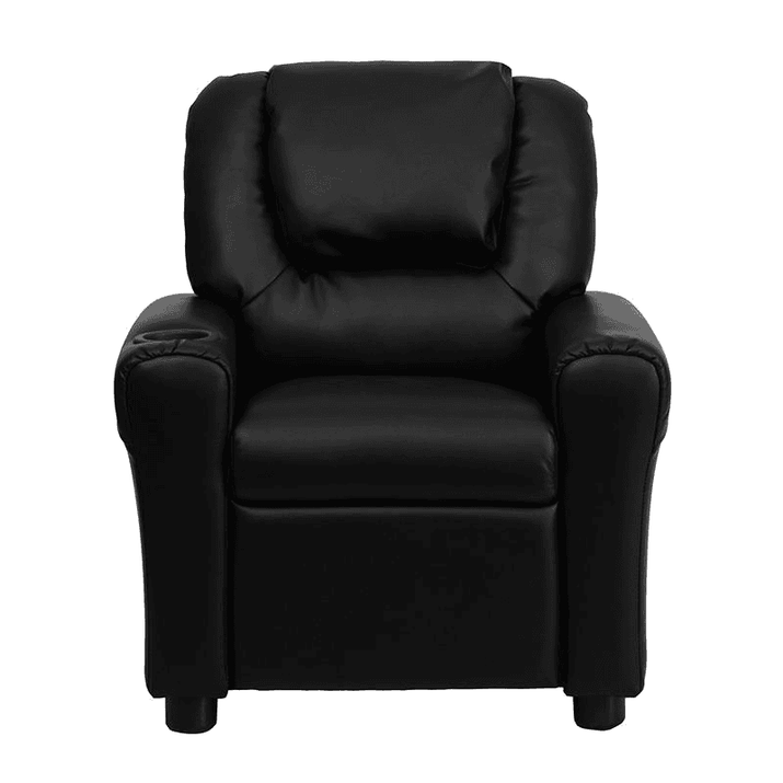 Contemporary Black LeatherSoft Kids Recliner with Cup Holder and Headrest - The Little Big Store