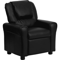 Contemporary Black LeatherSoft Kids Recliner with Cup Holder and Headrest - The Little Big Store