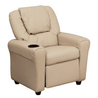 Contemporary Beige Vinyl Kids Recliner with Cup Holder and Headrest - The Little Big Store