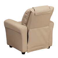 Contemporary Beige Vinyl Kids Recliner with Cup Holder and Headrest - The Little Big Store