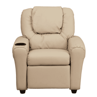 Contemporary Beige Vinyl Kids Recliner with Cup Holder and Headrest - The Little Big Store