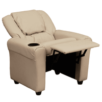 Contemporary Beige Vinyl Kids Recliner with Cup Holder and Headrest - The Little Big Store