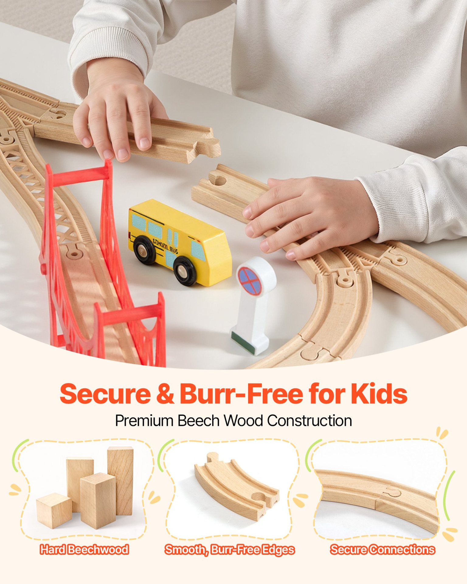 VEVOR 113PCS Wooden Train Set, for Kids Ages 3-8, Wood Train Track Toy with Storage Box, City Scene Railway Playset, Compatible with Major Brands, Christmas Birthday Toy for Toddlers Boys and Girls