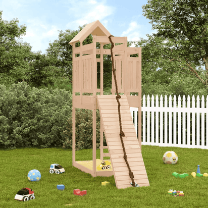 vidaXL Playhouse with Climbing Wall Solid Wood Pine - The Little Big Store