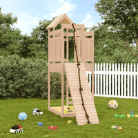 vidaXL Playhouse with Climbing Wall Solid Wood Pine - The Little Big Store