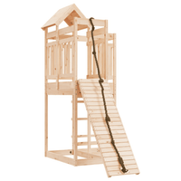 vidaXL Playhouse with Climbing Wall Solid Wood Pine - The Little Big Store
