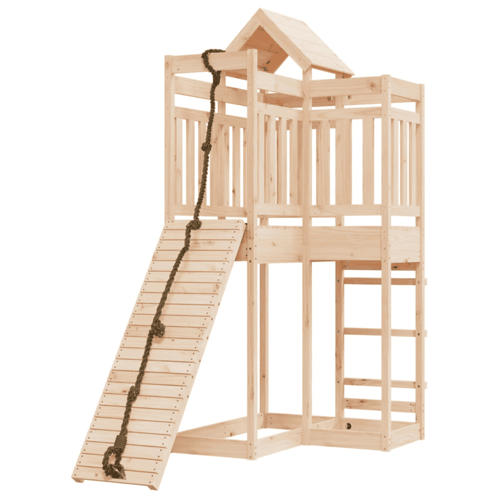 vidaXL Playhouse with Climbing Wall Solid Wood Pine - The Little Big Store