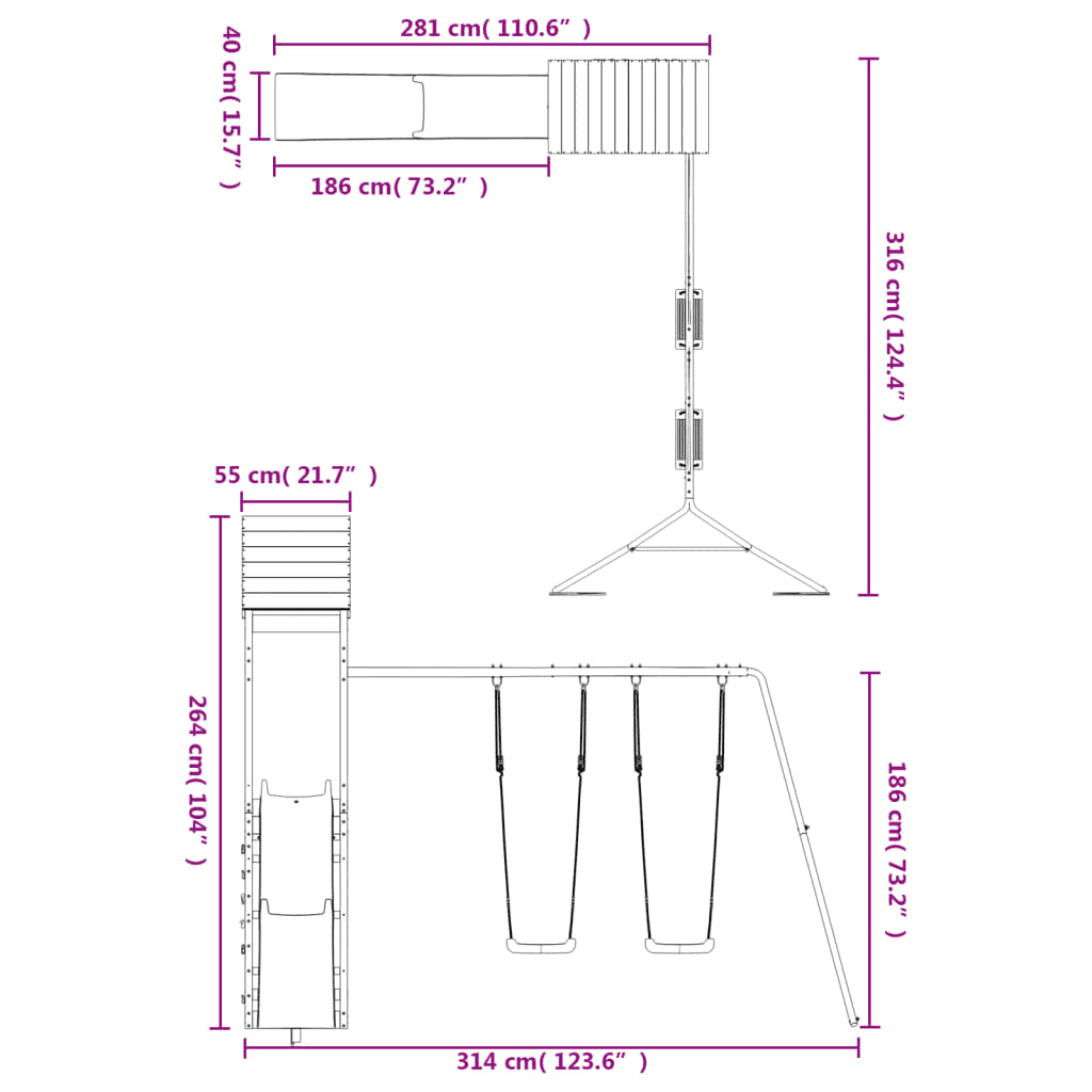 vidaXL Outdoor Playset Solid Wood Pine - The Little Big Store