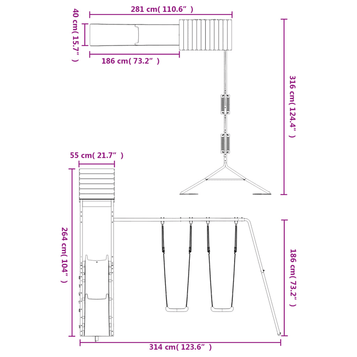 vidaXL Outdoor Playset Solid Wood Pine - The Little Big Store