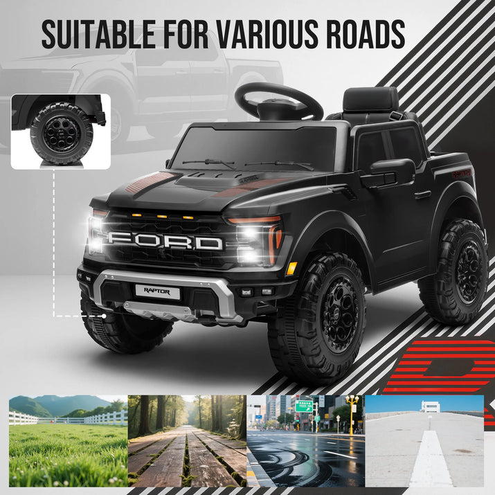 Experience Thrilling Adventures with the Licensed Ford F 150 Raptor 12V Ride-On Car - Bluetooth, LED Lights, and Remote Control for Kids Ages 3-6!