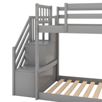 Twin over Twin Bunk Bed with Convertible Slide and Stairway, Gray - The Little Big Store
