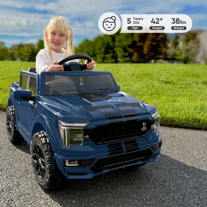 Exciting Ford-Shelby F-150 12V Electric Ride-On Truck for Kids - Blue with Remote Control and 2-Hour Drive Time