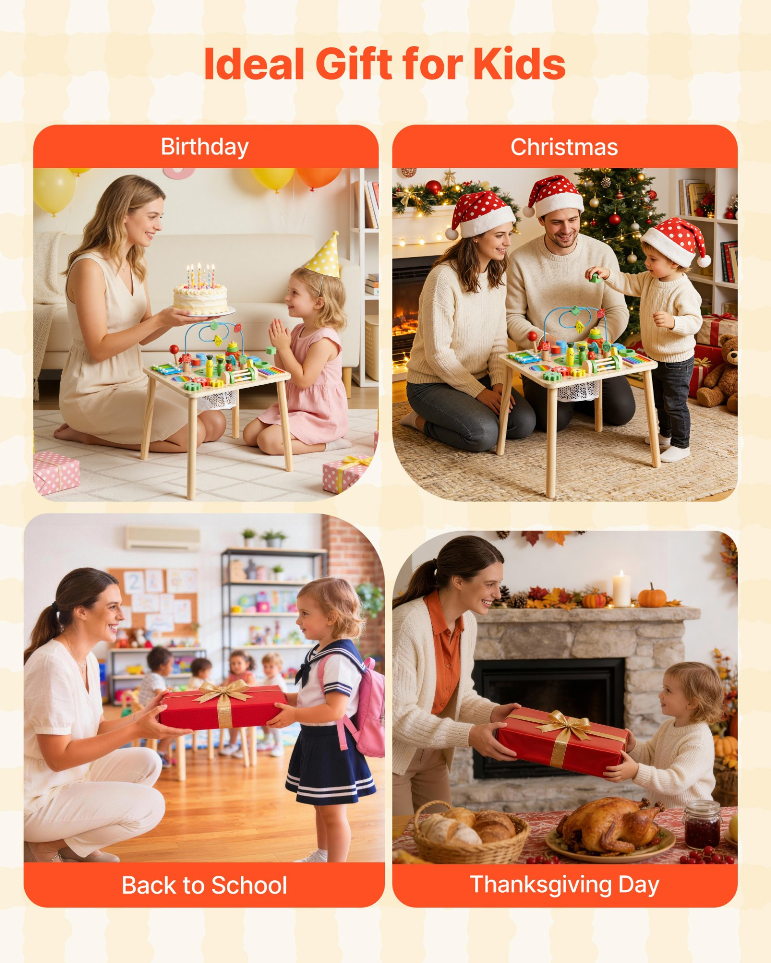VEVOR Montessori Activity Table for Toddler 1-3 Years Old, 13 in 1 Wooden Learn Activity Desk, Baby Play Table for Boys & Girls Aged 6+ Months, Great Birthday, Christmas, Children's Day Present