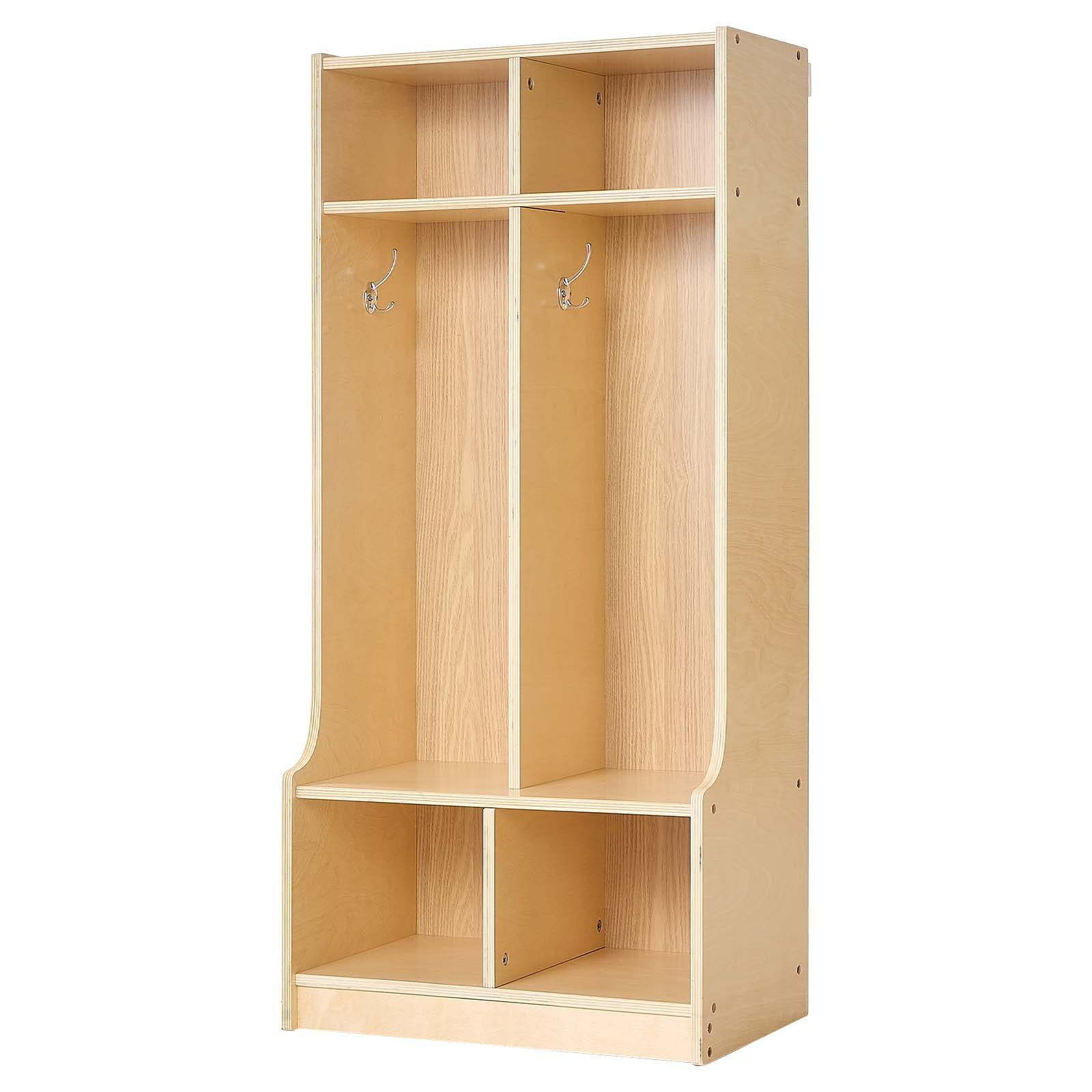 Kids 2-Section Coat Locker with Cubbies – Wooden Toddler Storage Organizer (Natural)