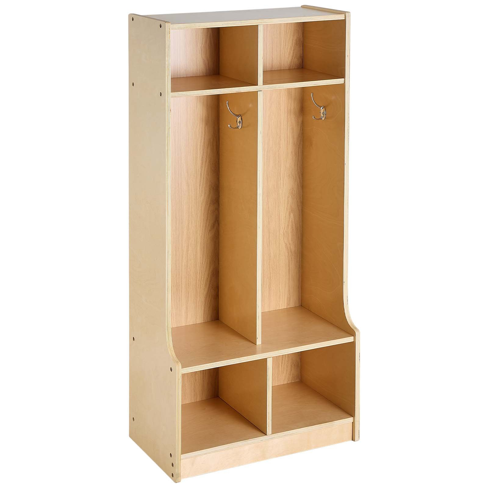 Kids 2-Section Coat Locker with Cubbies – Wooden Toddler Storage Organizer (Natural)
