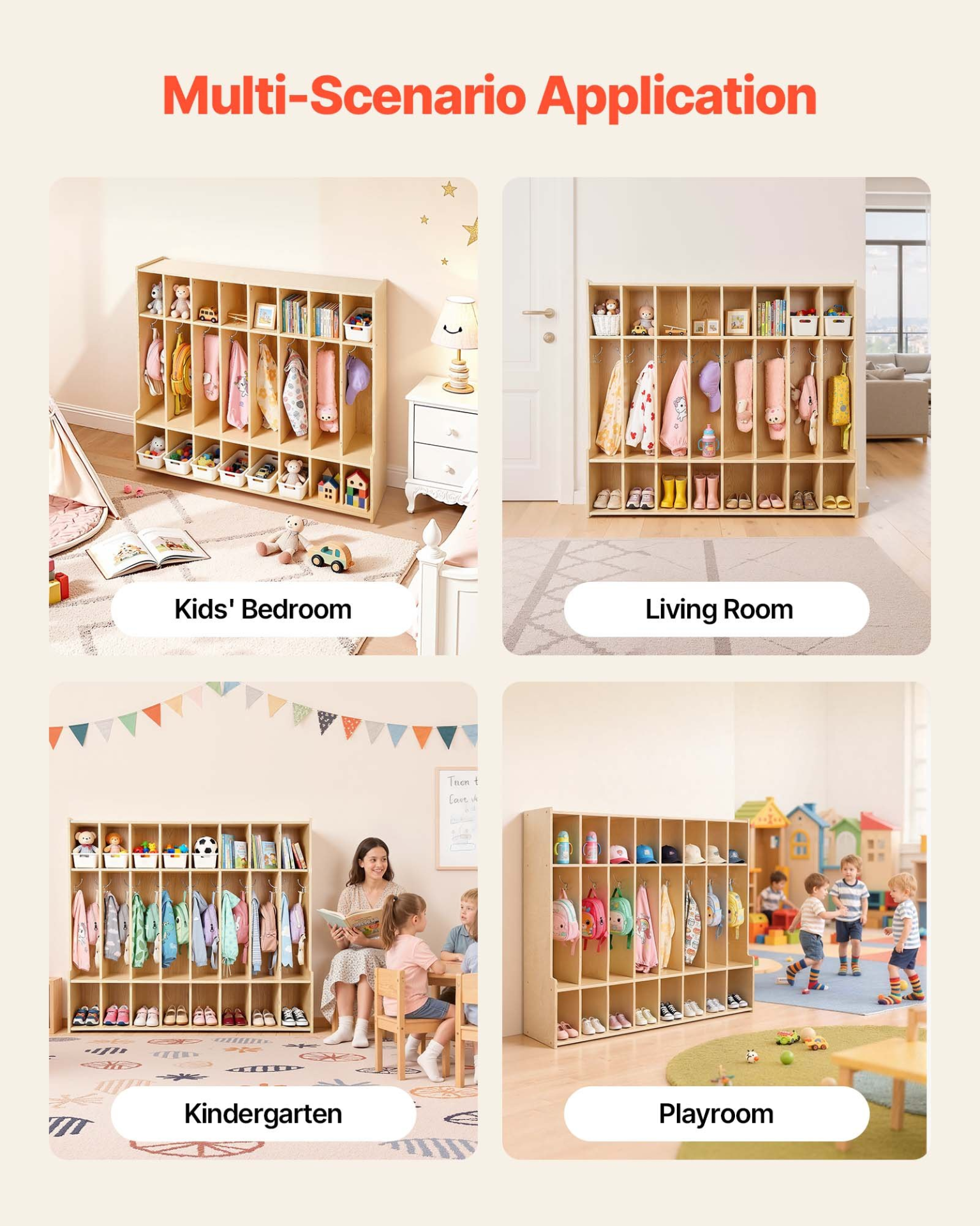 Kids 8-Section Coat Locker with Cubbies – Wooden Storage Organizer (Natural)