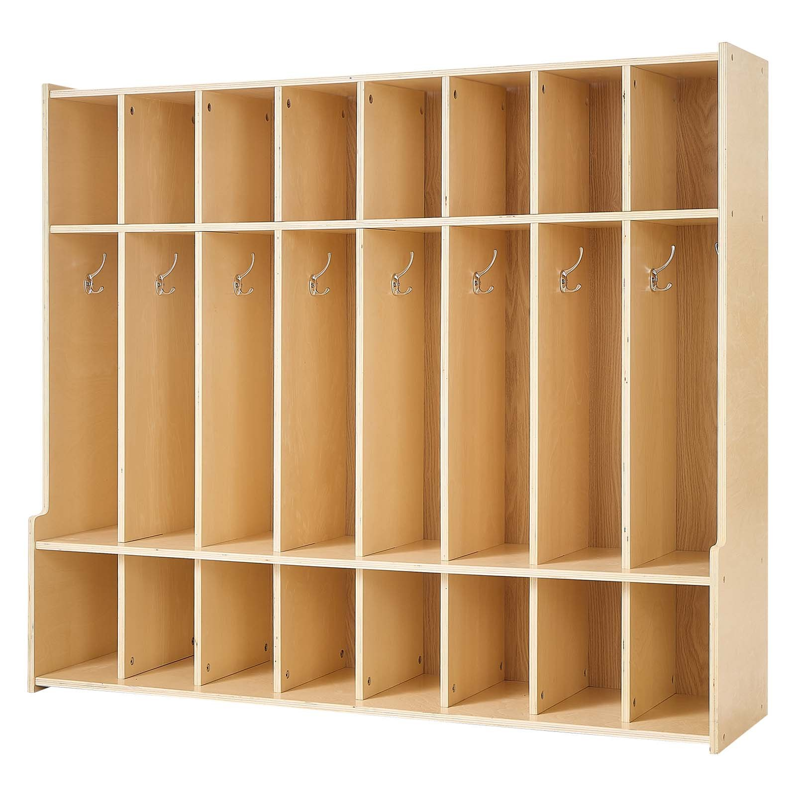 Kids 8-Section Coat Locker with Cubbies – Wooden Storage Organizer (Natural)