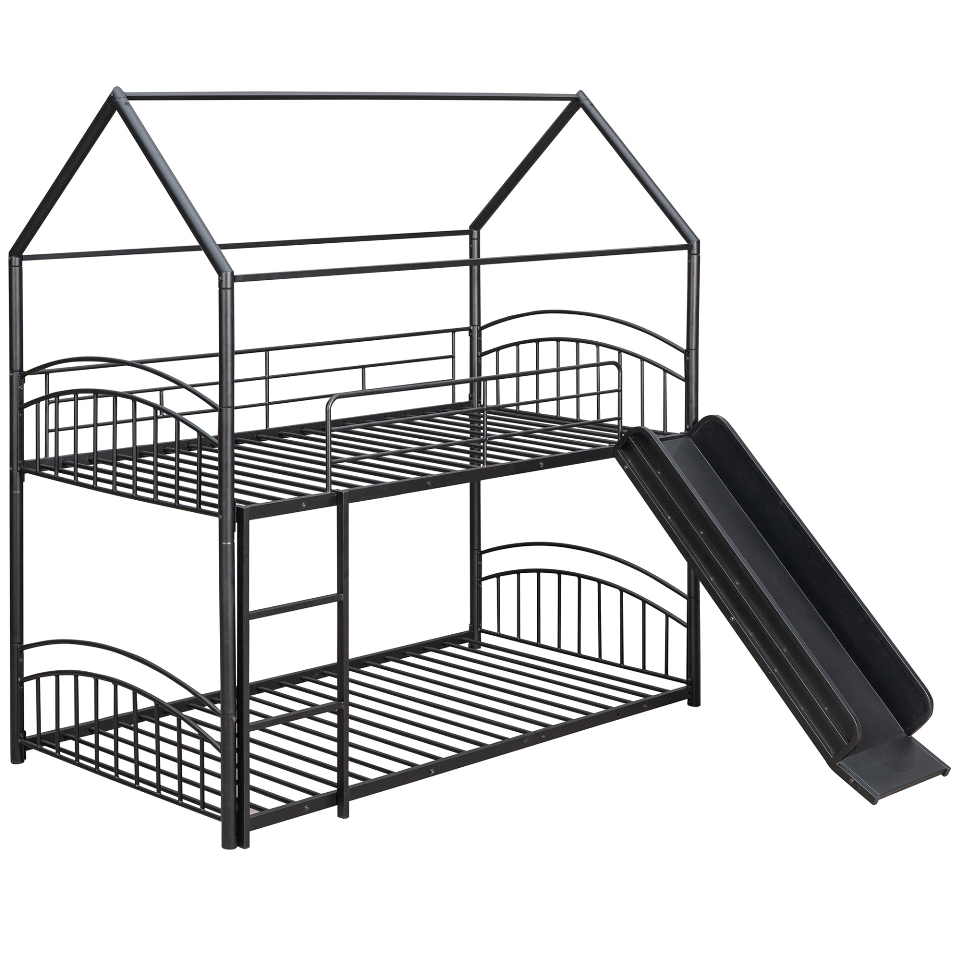 Twin Over Twin Metal Bunk Bed Kids House Bed with Slide