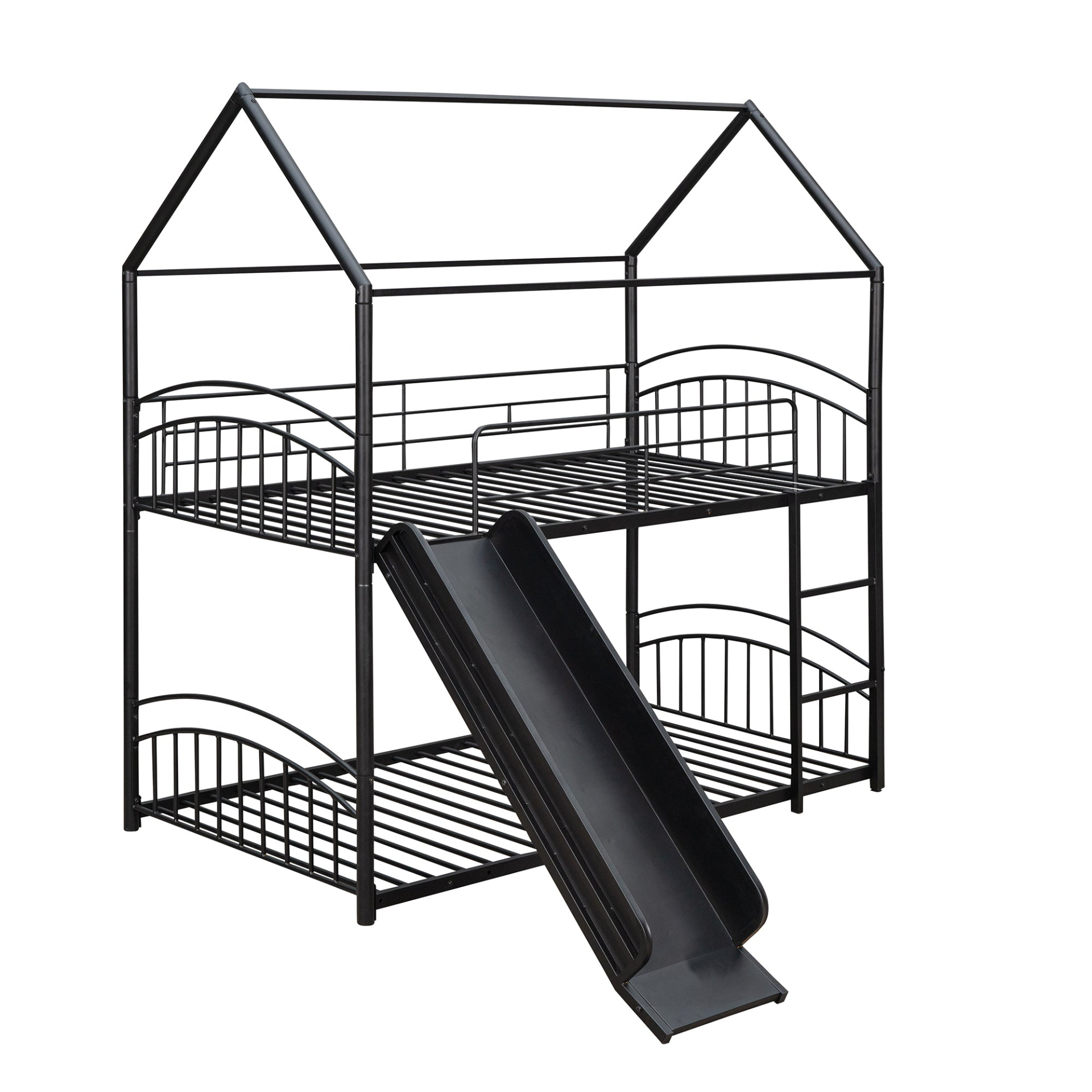Twin Over Twin Metal Bunk Bed Kids House Bed with Slide