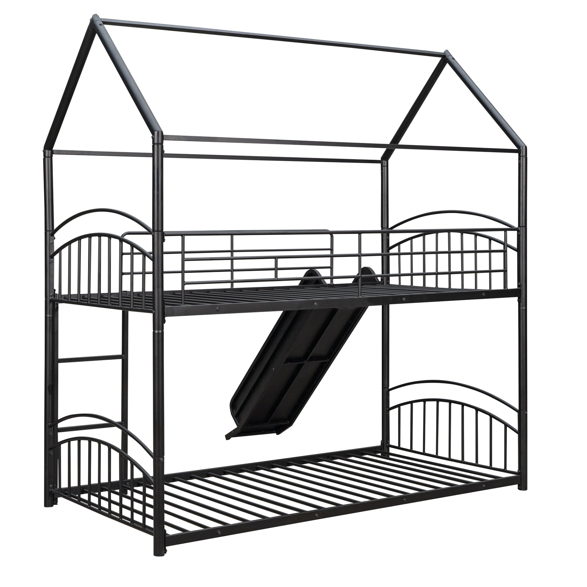 Twin Over Twin Metal Bunk Bed Kids House Bed with Slide