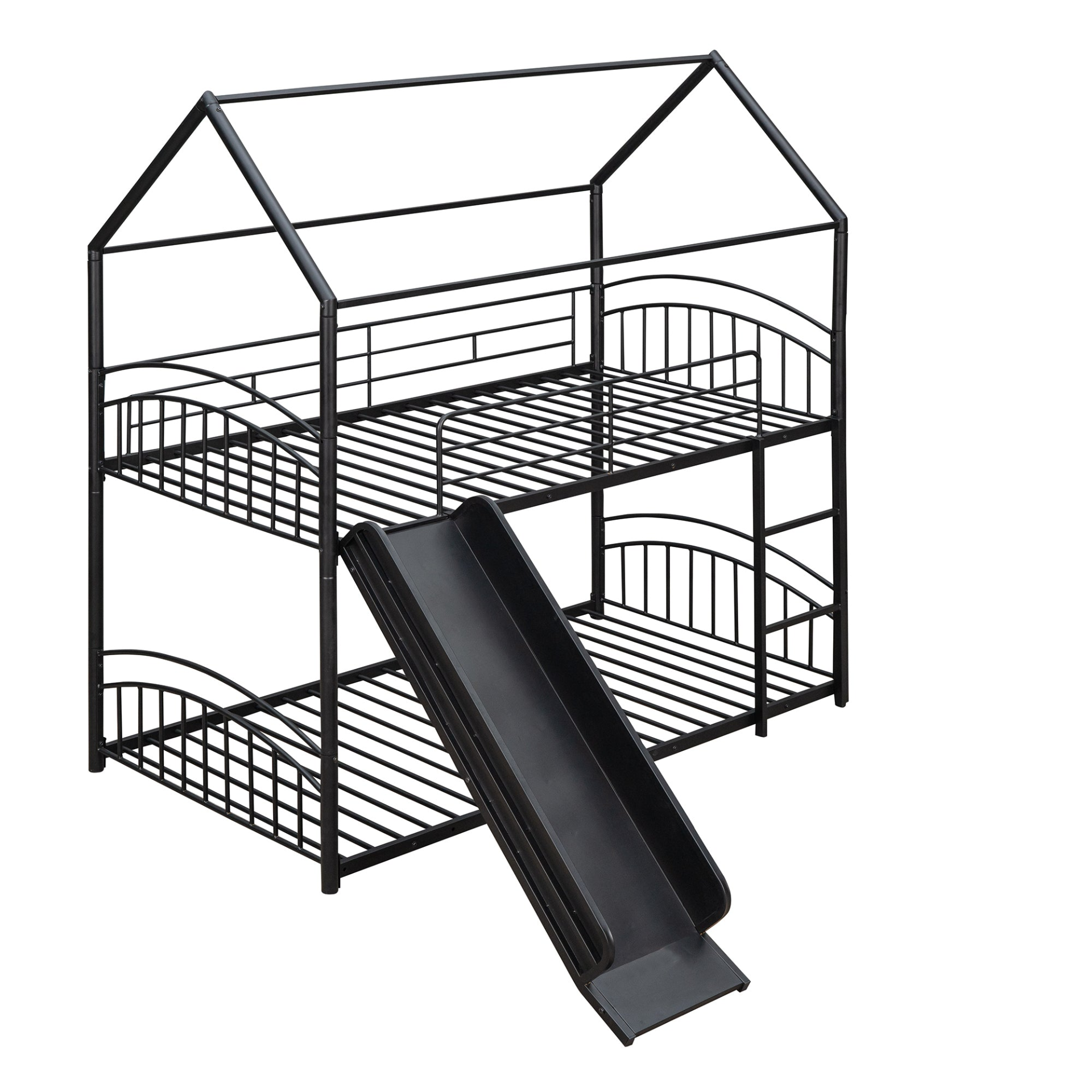 Twin Over Twin Metal Bunk Bed Kids House Bed with Slide
