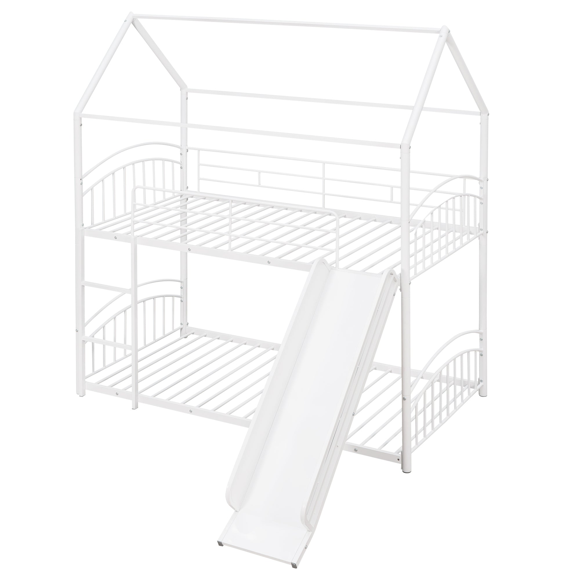 Twin Over Twin Metal Bunk Bed Kids House Bed with Slide