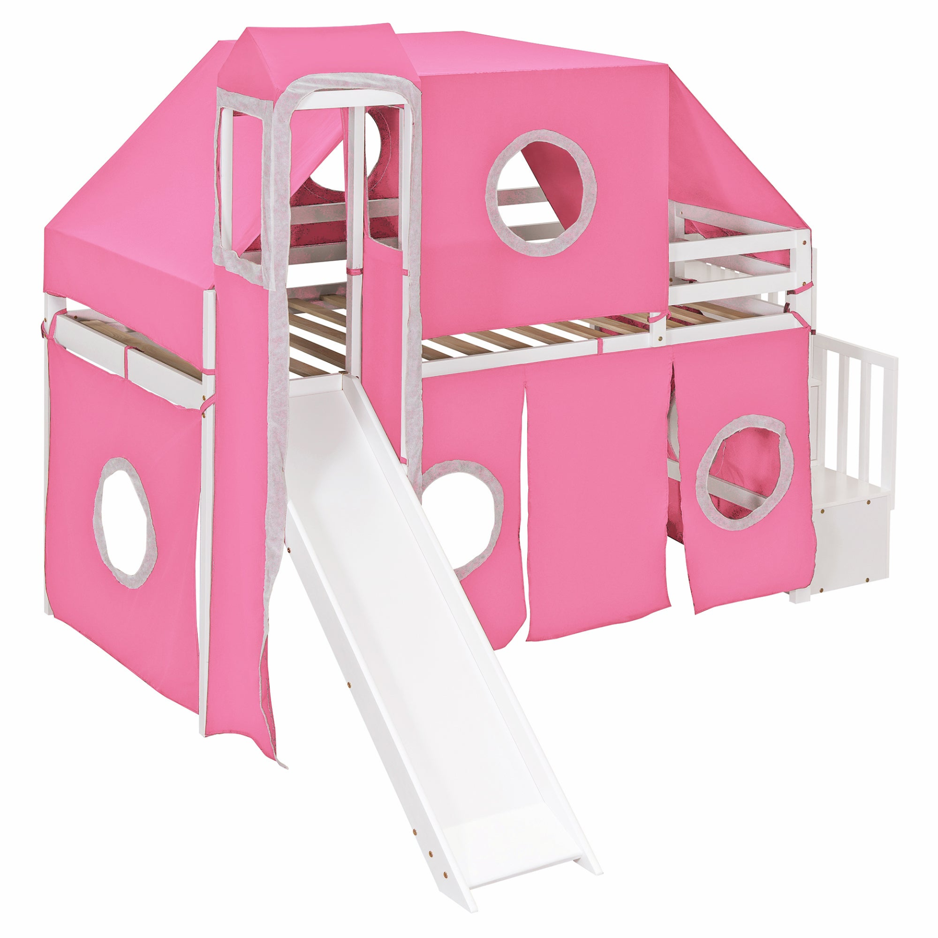Twin Size Loft Bed with Tent and Tower