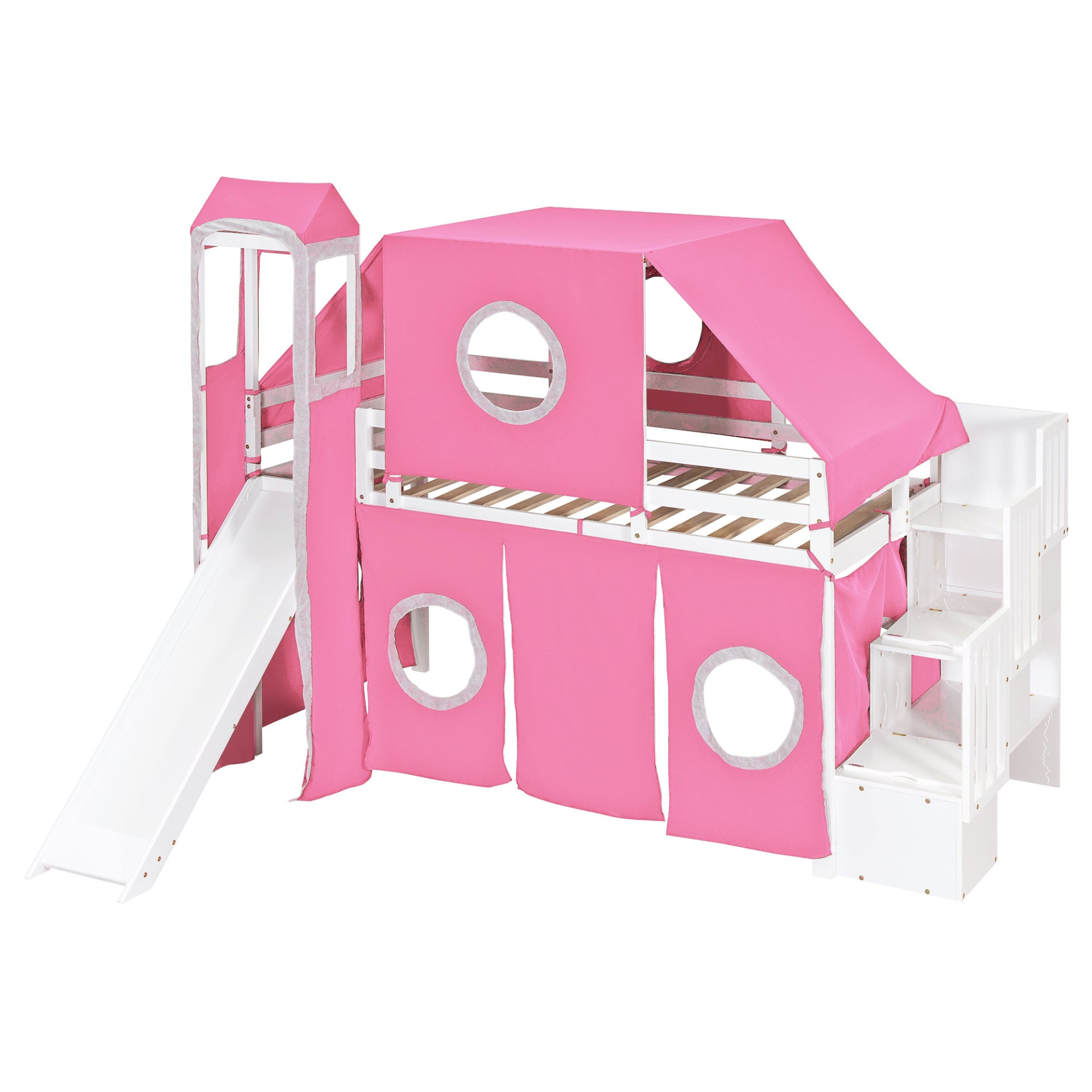 Twin Size Loft Bed with Tent and Tower