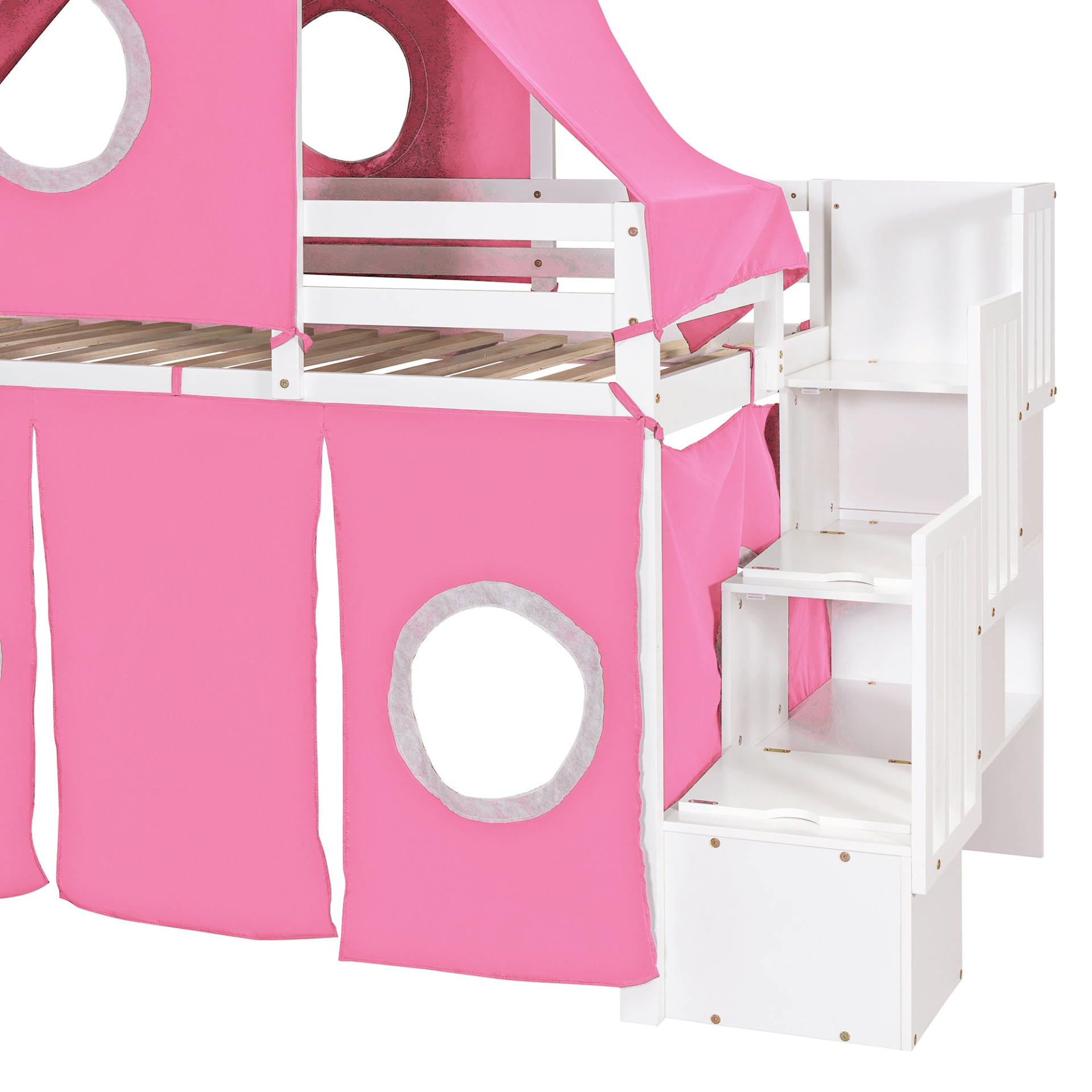 Twin Size Loft Bed with Tent and Tower