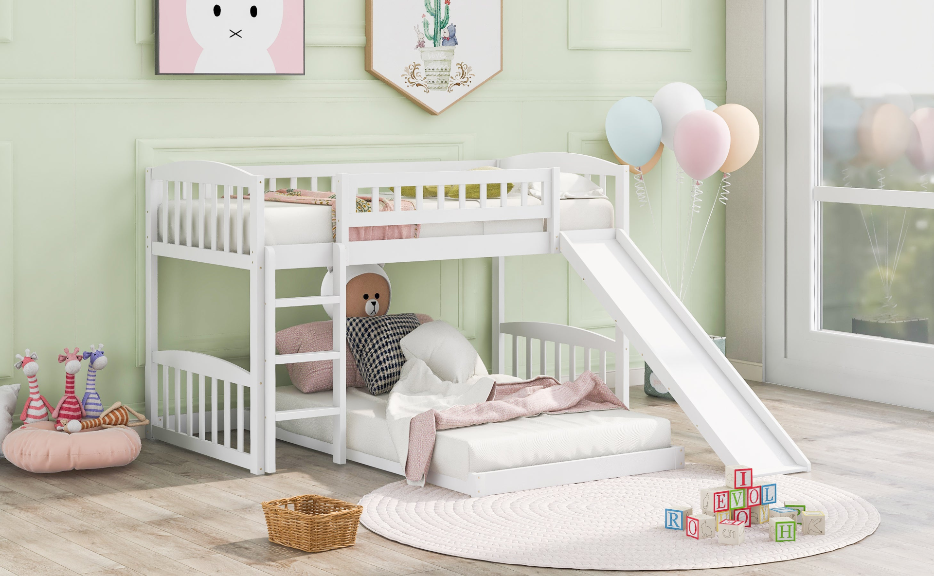 Twin Over Twin Bunk Bed with Slide and Ladder