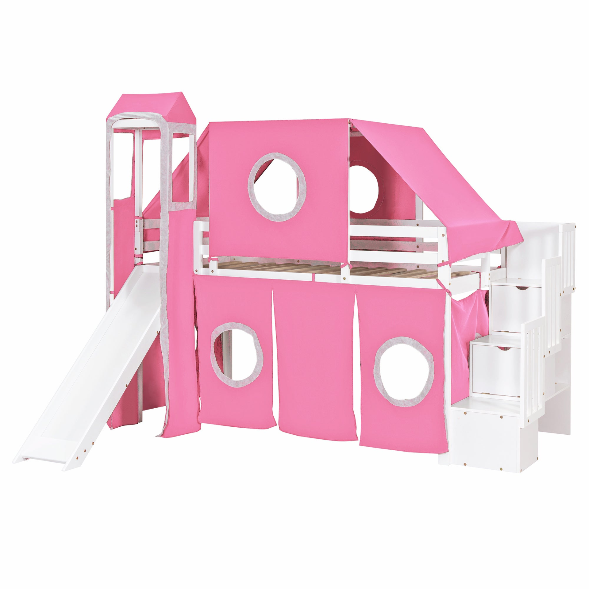 Twin Size Loft Bed with Tent and Tower