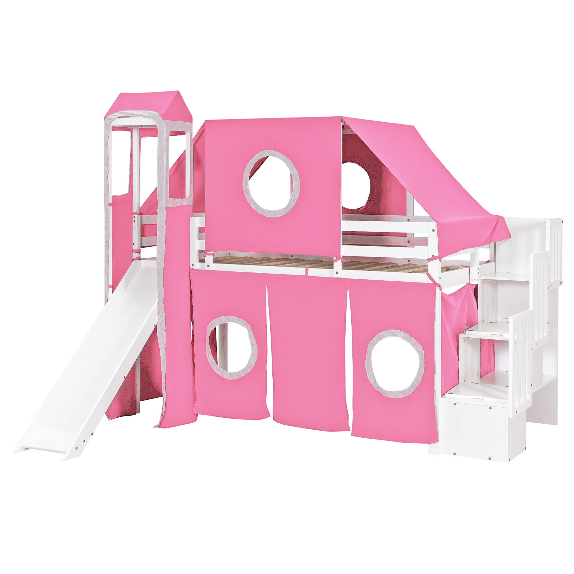 Twin Size Loft Bed with Tent and Tower