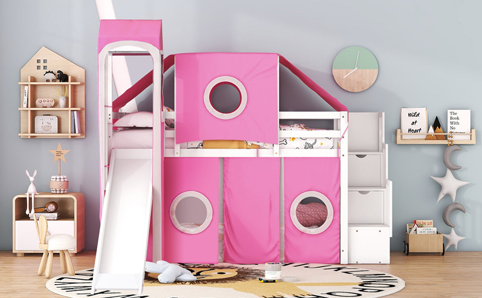 Twin Size Loft Bed with Tent and Tower
