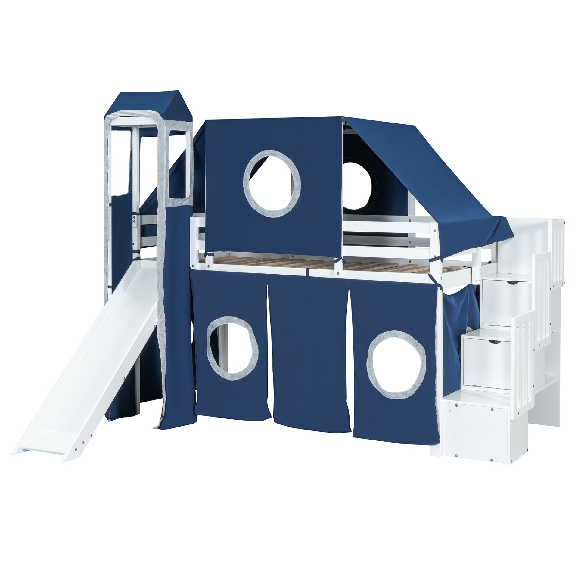 Twin Size Loft Bed with Tent and Tower
