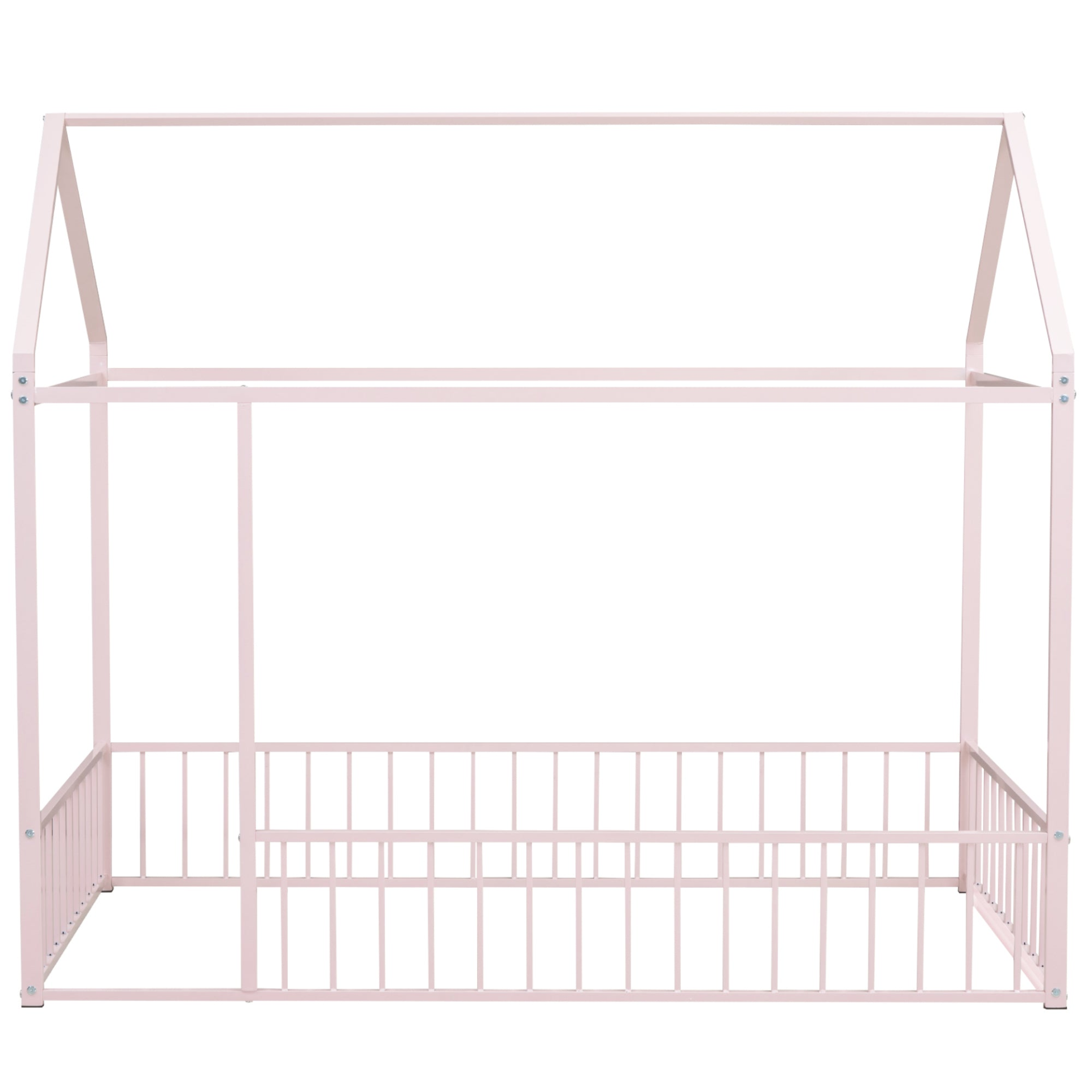 Metal House Bed Frame with Fence, Sturdy Design for Kids, Teens, Girls, Boys