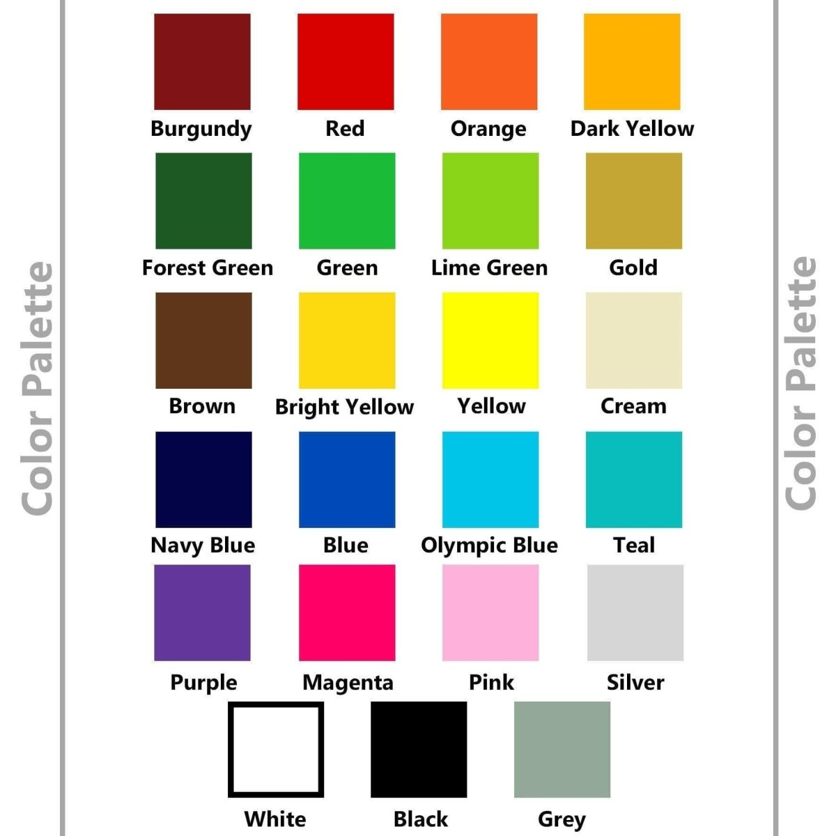Color swatches with labels on a white background