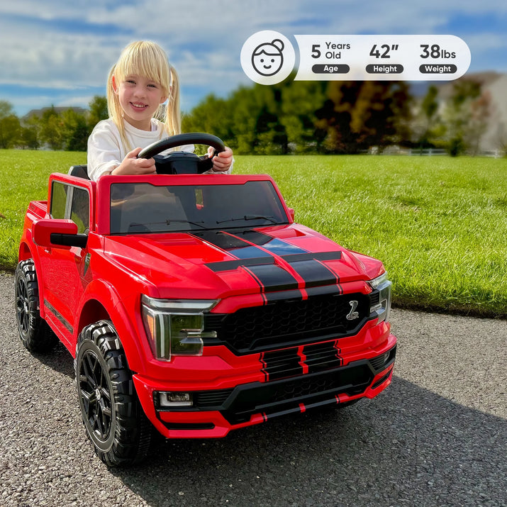 Exciting Red Ford-Shelby F-150 12V Electric Ride-On Truck for Kids with Remote Control - Perfect Adventure Toy for Ages 2-5!