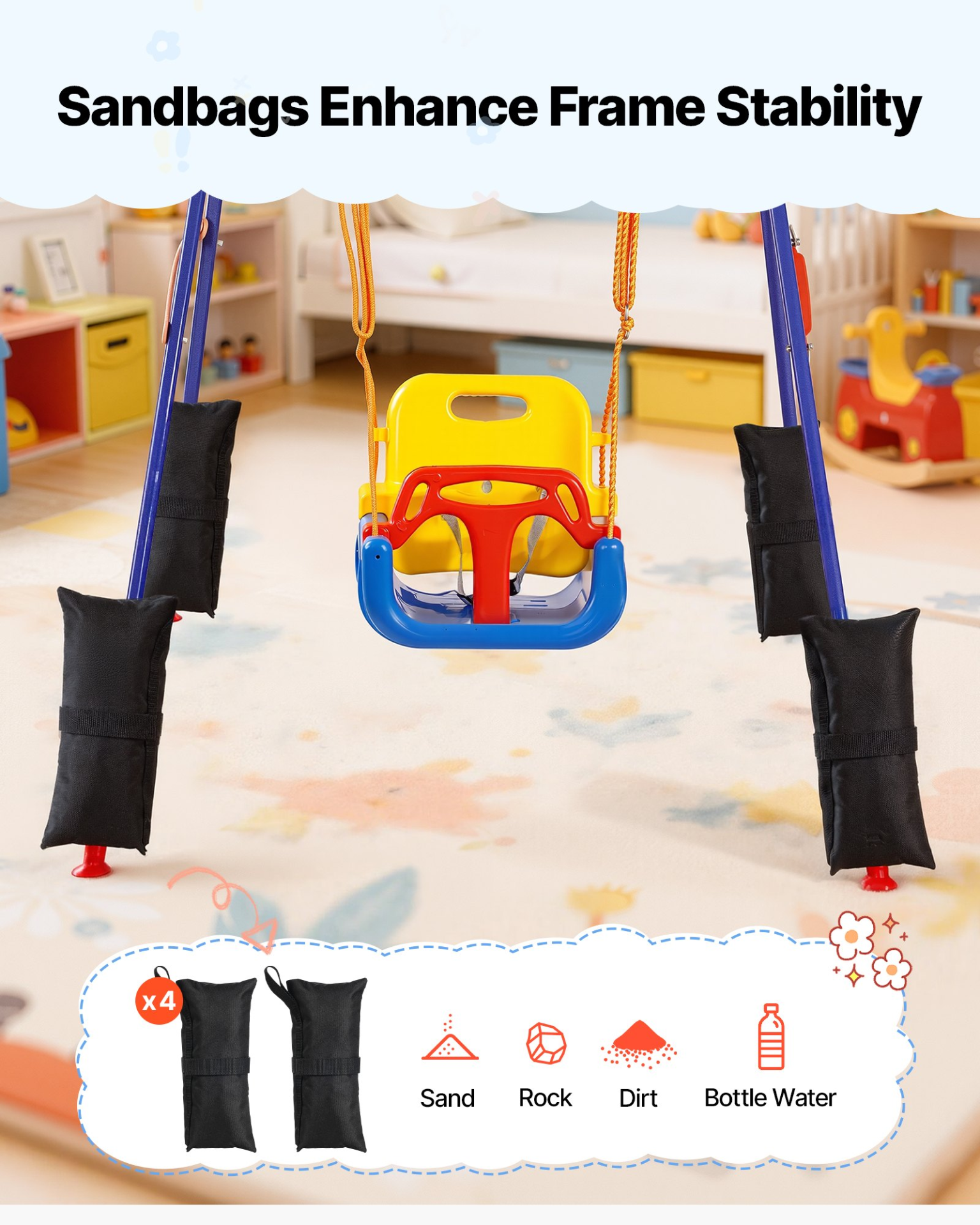 2-in-1 Toddler Swing & Jumper Set – Heavy-Duty Foldable Frame with Sandbag Stability