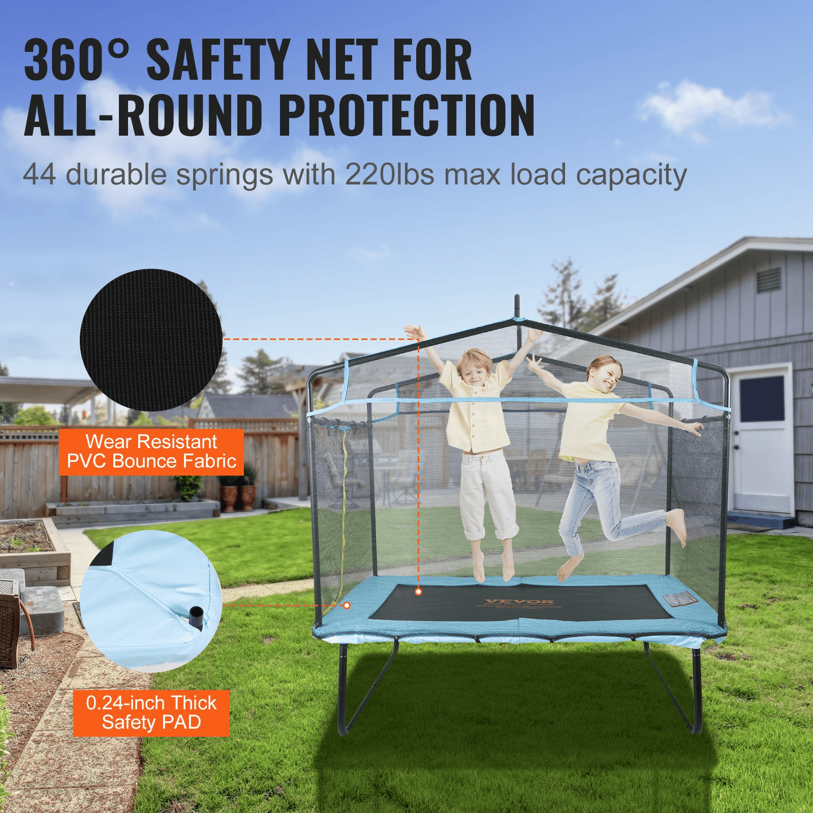 VEVOR 6FT Trampoline for Kids, 72" Indoor/Outdoor Toddlers Trampoline, Mini Baby Trampoline with Safety Enclosure Net, Gymnastics Bar, Hammock, Recreational Trampoline Birthday Gift for 3+ Years Kids - The Little Big Store